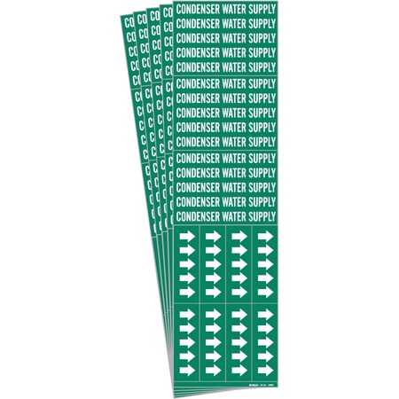 Brady CONDENSER WATER SUPPLY Pipe Marker Sty 3C Arrows WT on GN 3 per Card, 5 PK 106082-PK
